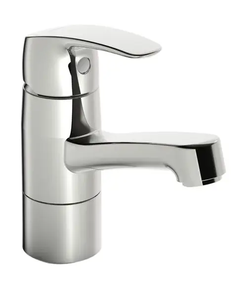 Einhebelmischer in chromfarbener Ausführung mit einem seitlichen Hebel zur Regulierung von Wasserfluss und Temperatur, gefertigt von HANSA.